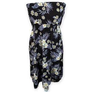 HIBISCUS COLLECTION HAWAII BLACK & YELLOW FLORAL STRAPLESS DRESS SZ.S EUC.